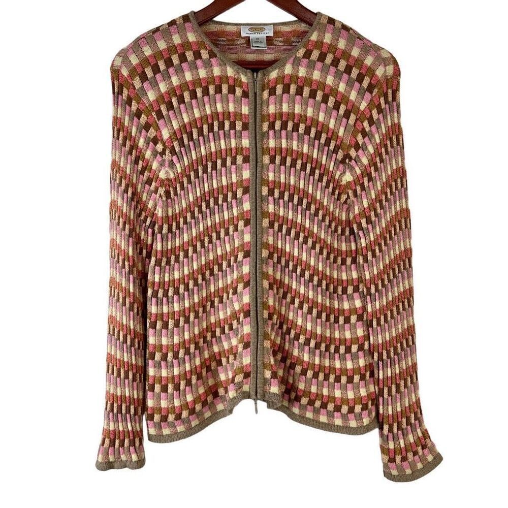 Vintage‎ Talbots Groovy Multicolored Full Zip Sweater Jacket Womens 1X Chic Glam